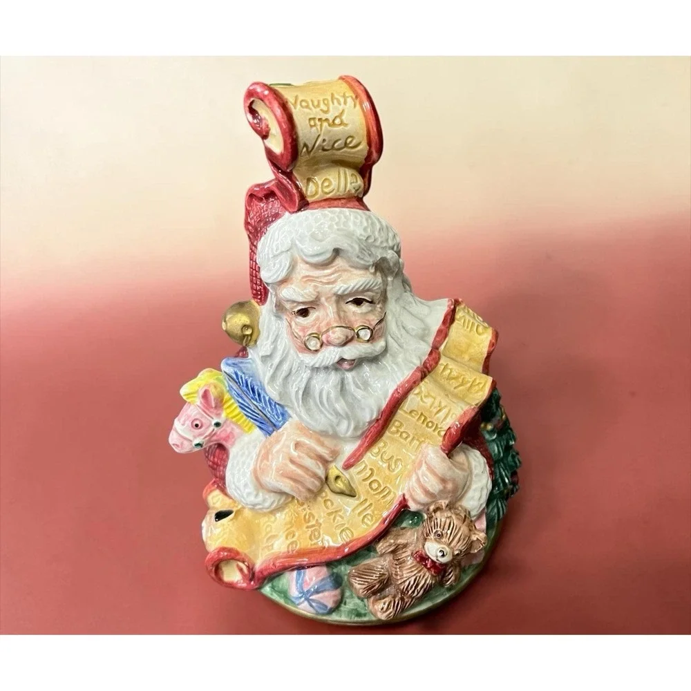 Fitz & Floyd Christmas Holiday Santa Claus Naughty Nice List Bell Clanger VTG